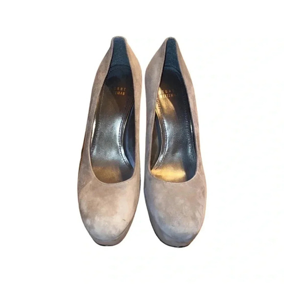 Stuart Weitzman Suede Platform Taupe Heels Size 9 - Picture 2 of 7